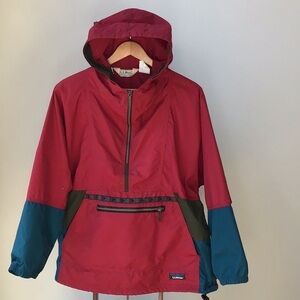 Vintage LL Bean Anorak Pullover Windbreaker Aztec Jacket Hood Zipper‎ Pocket USA